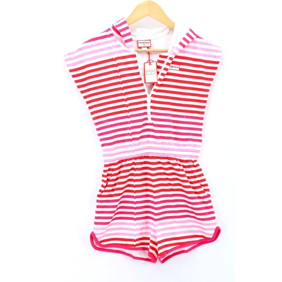 Hunter for Target Romper Dress Girls Kids Pink Red Striped Hooded Large 10/12 - Picture 1 of 9